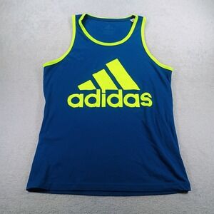 Adidas Mens The Go-To Tank Top Blue Neon Yellow Small Climalite Logo